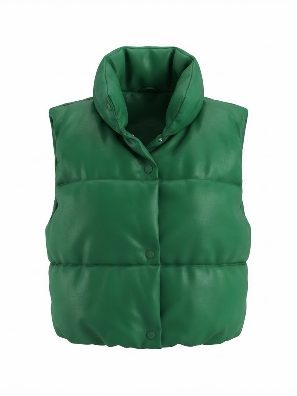 Green Faux Leather Crop Vest Jacket - Women's Sleeveless Coat